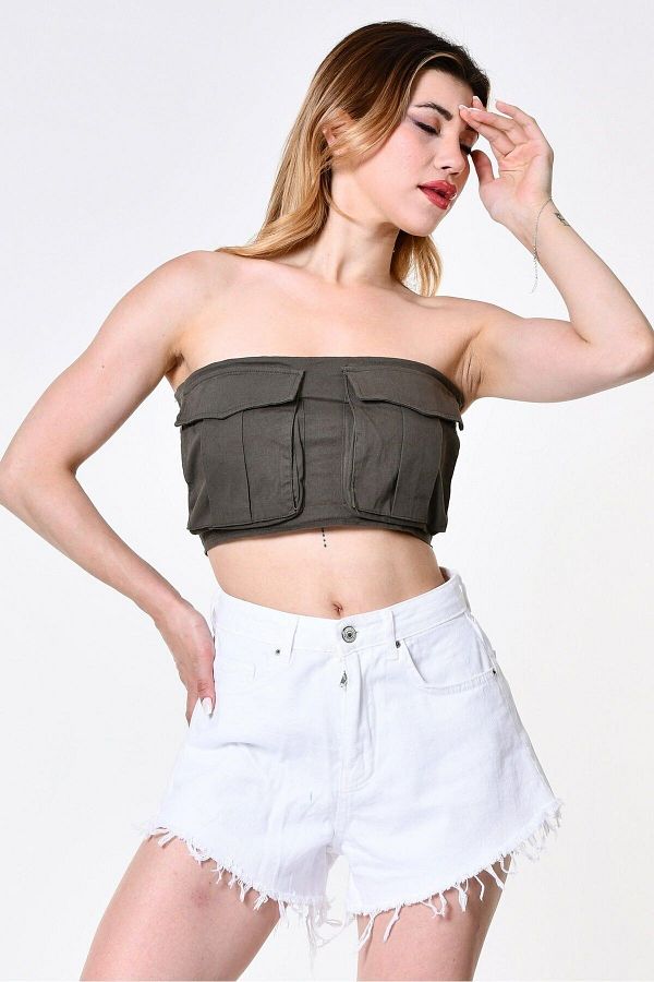 Cotton Candy-Bellows Pocket Detailed Blouse - Khaki 1
