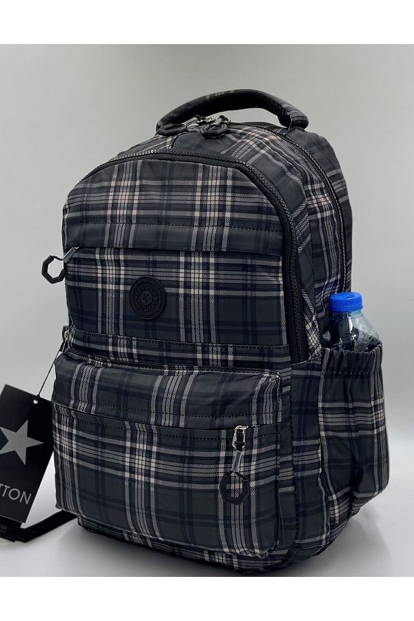 Bevitton Black Plaid Pattern Satin Waterproof Fabric Luxury Backpack Travel and School Bag 20289 Trendyol