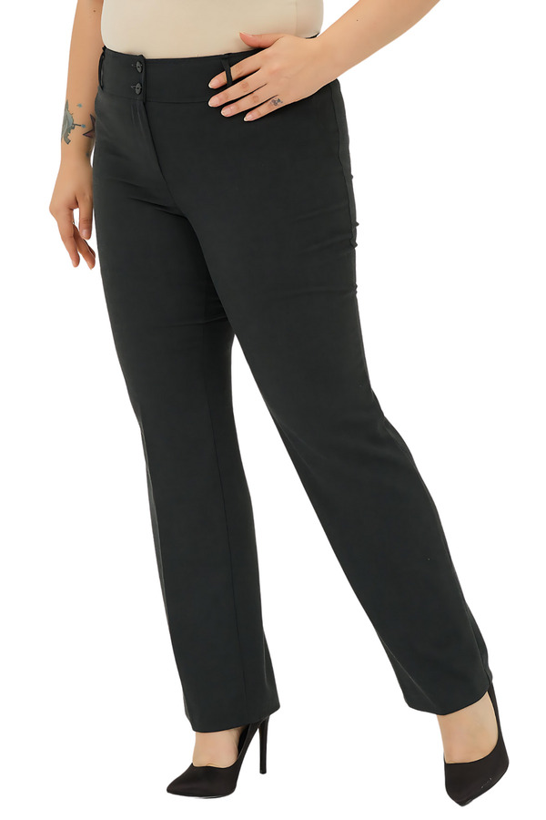 Hanezza-Pantaloni de damă din bumbac lycra antracit cu talie înaltă - Casual Business Plus Size 1