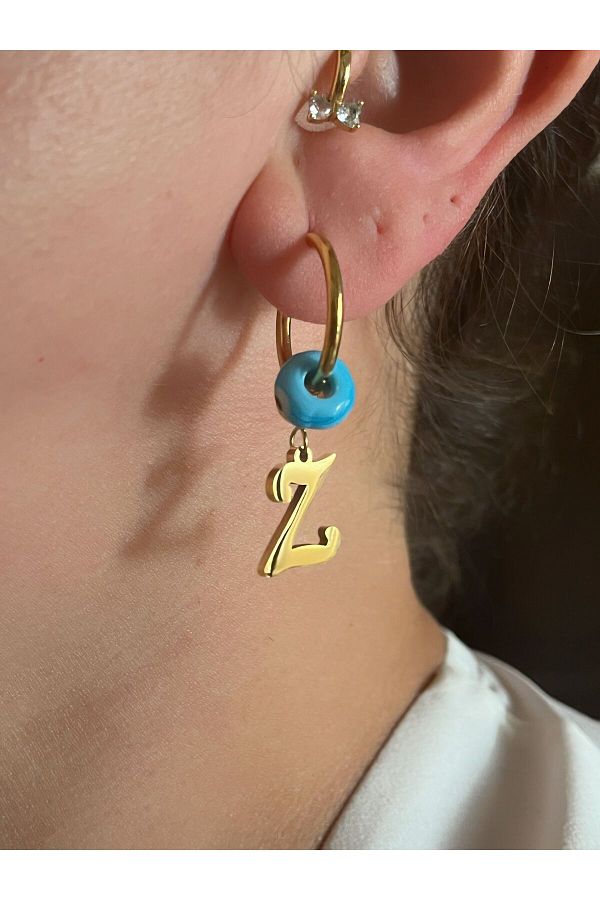 AychaAksesuar Letter Z Evil Eye Beaded Steel Hoop Earrings Trendyol