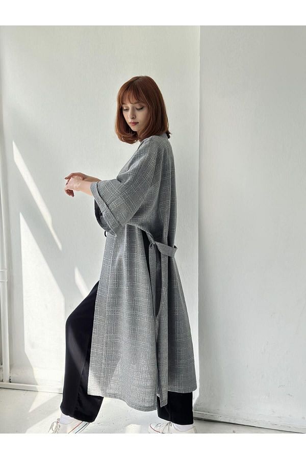 Retrobird Chenille Fabric Cardigan Winter Kimono Women Gray Trendyol