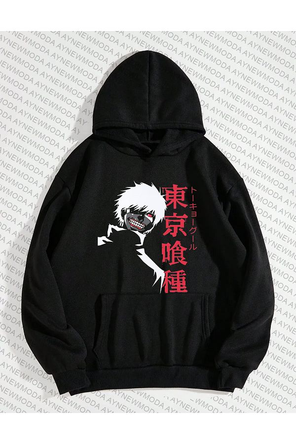LUNAVISTA Tokyo Ghoul Anime Printed Kaneki Ken Oversize Hooded Sweatshirt Trendyol