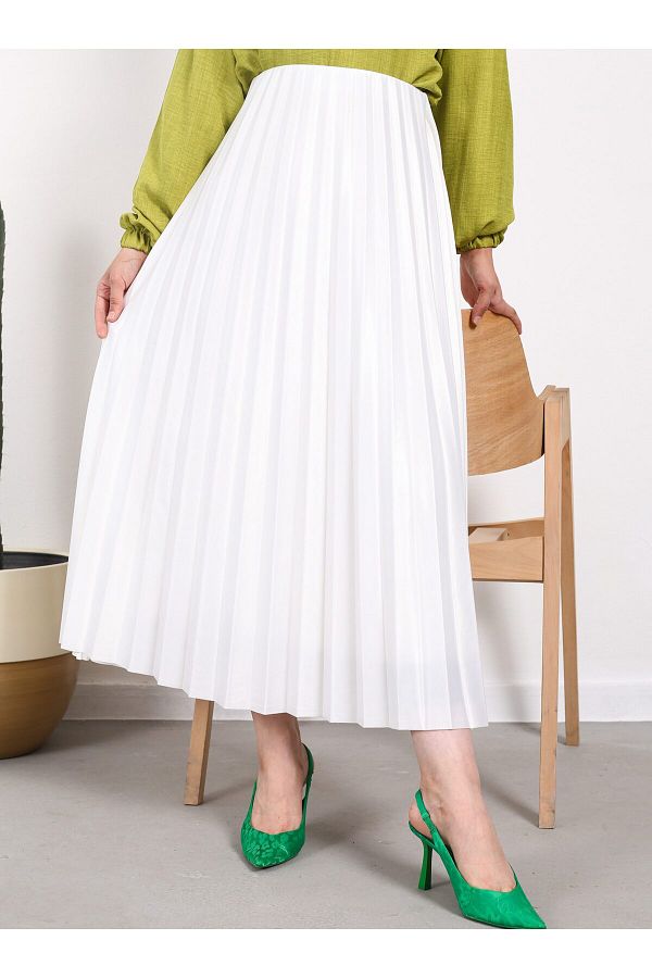 White leather pleated skirt outlet