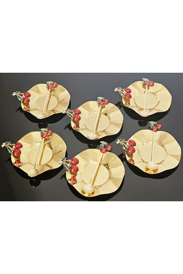 atabey home-DECORATIVE SET WITH 6 PLATES AND 6 TEAP SPOONES CHERRY DETAIL 1