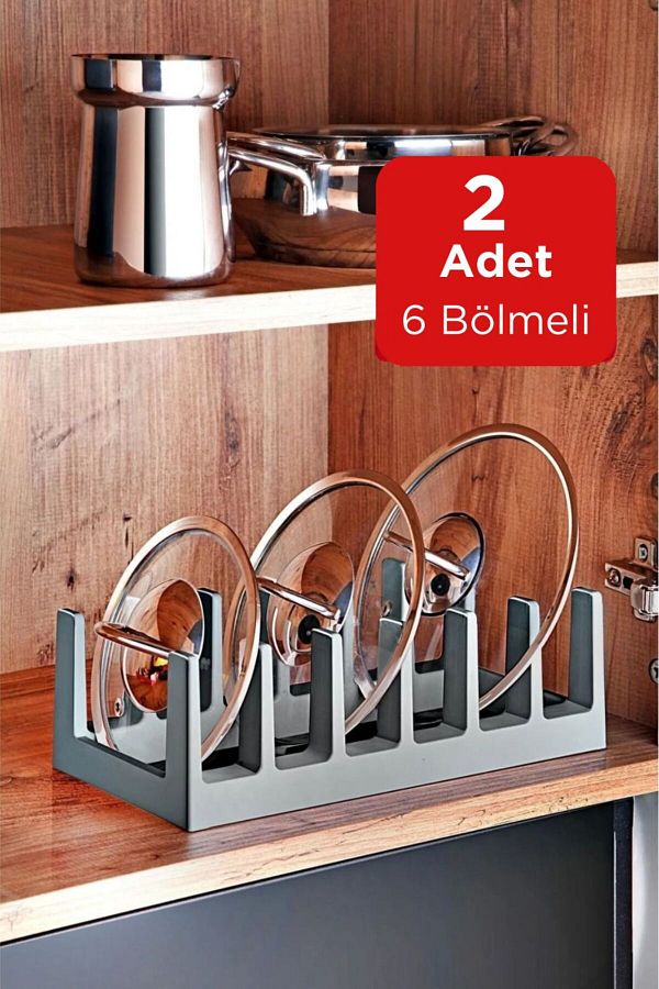 Ecolux-2 Pieces ECOLUX Anthracite Pot Lid Organizer - 6 Compartment Shelf 1