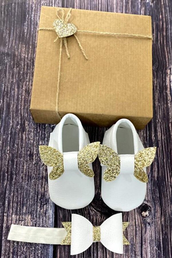 Meduza Baby Bebek Makosen Beyaz Önden Gold Kelebek Ve Saç Bandana