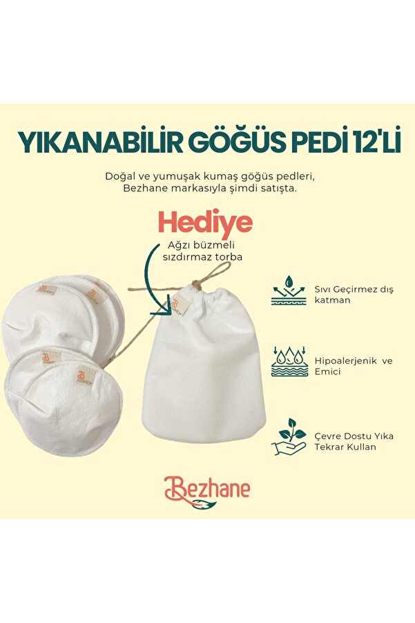 BEZHANE Yıkanabilir 12'lİ Kumaş Göğüs Pedi