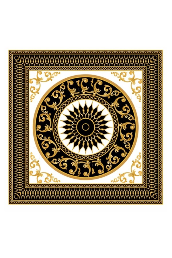 Exve Exclusive-Gold Black Geometric Motif Printed Special Cut Pocket Collar Handkerchief on White 1