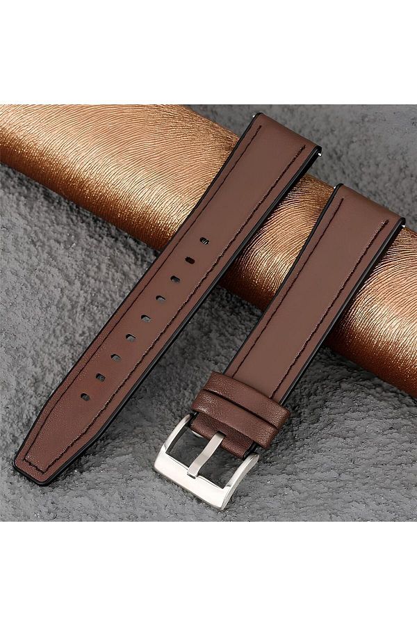 onlinekordon 46mm Brown Fossil Fs5156 Genuine Leather and Silicone Coated Watch Band Strap Trendyol