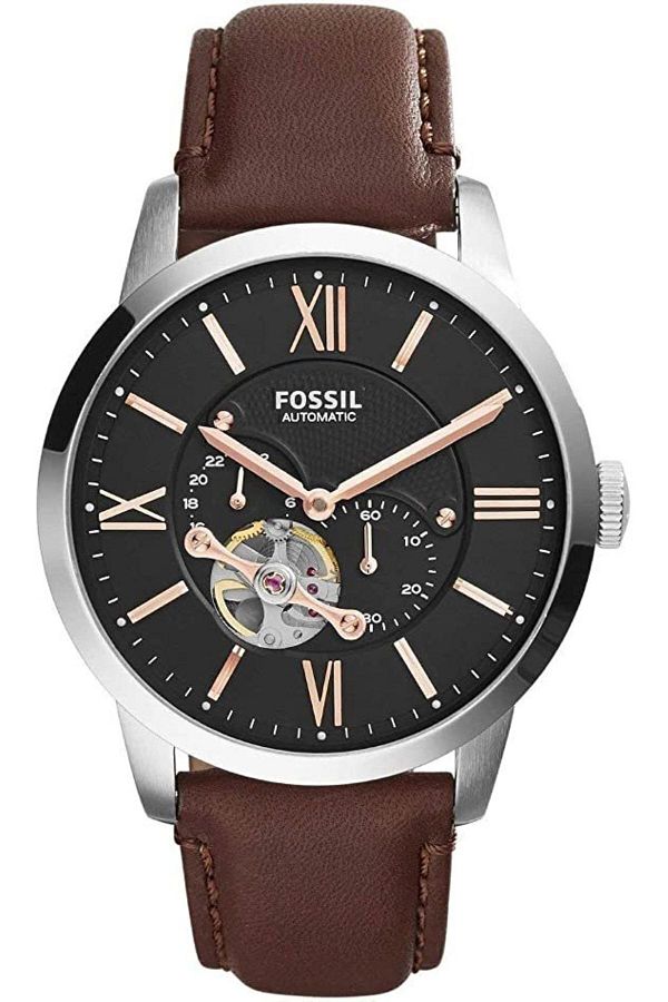 onlinekordon 46mm Brown Fossil Fs5156 Genuine Leather and Silicone Coated Watch Band Strap Trendyol