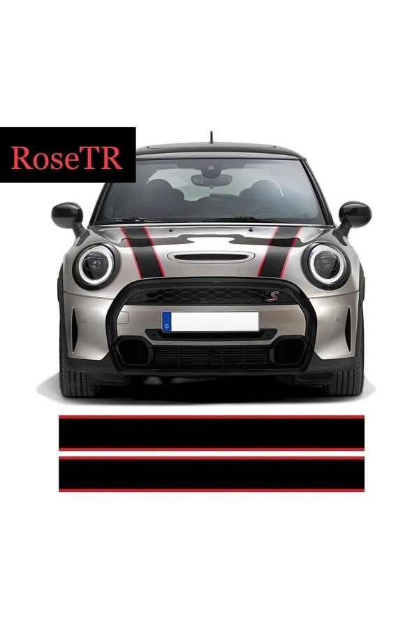 RoseTR-Mini Cooper F54 F55 F56 Front Hood Stripe Sticker Black/red 1