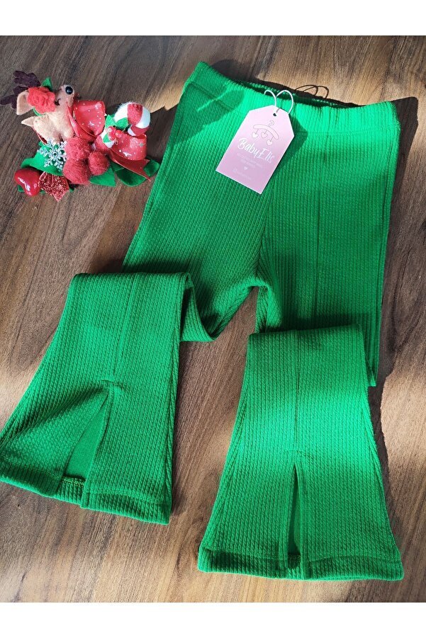 Babyelisco Yeşil önden yırtmaçlı İspanyol paça çocuk tayt