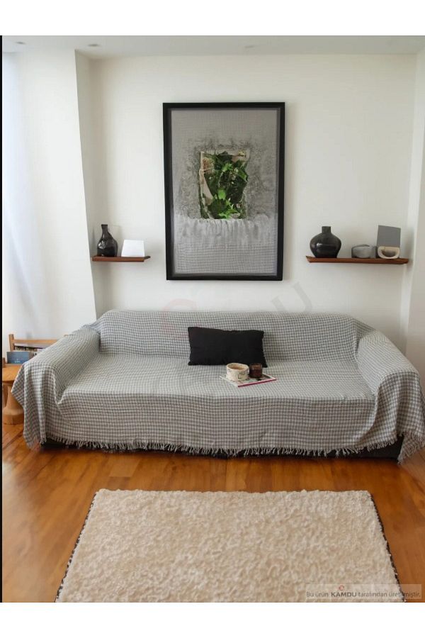 XAMANTHA-170 x 300 CM Sofa Cover - Crow's Feet Patterned, Covered Arms and Pique 1