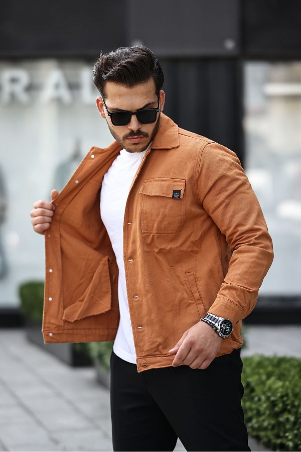 Camel jean jacket top