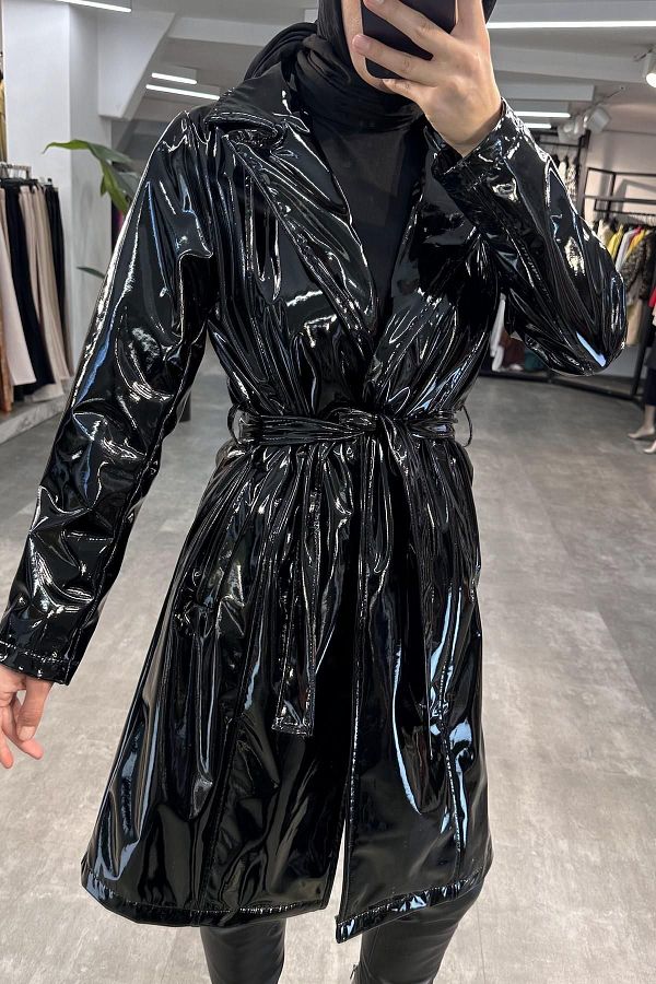 Patent leather trench coat hot sale