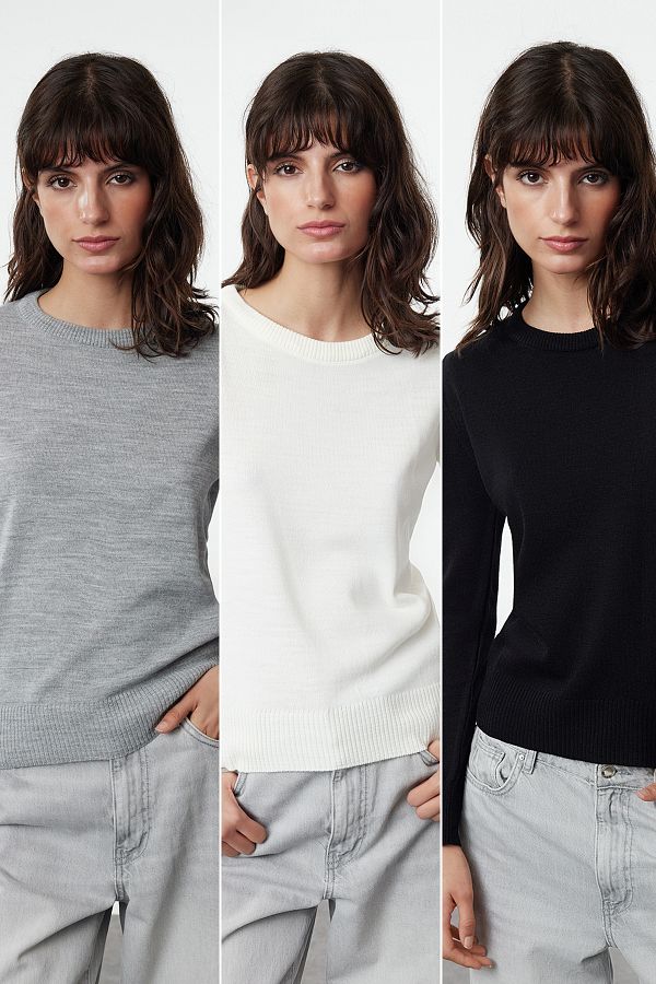 Trendyol Collection-Crew Neck Black-grey-ecru Knitwear Sweater - Twoaw25kz00331 1