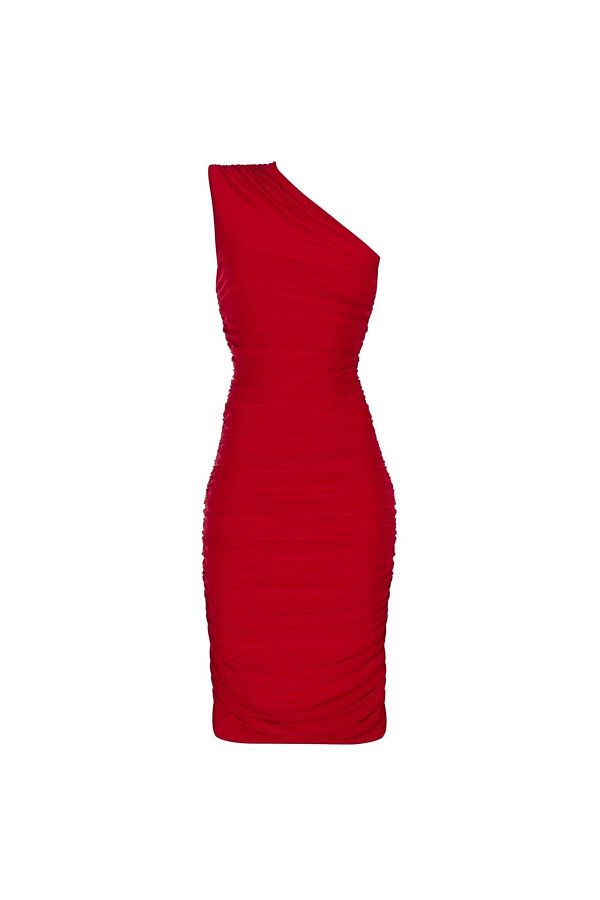 Whenever Company-Red One Shoulder Draped Midi Dress 1