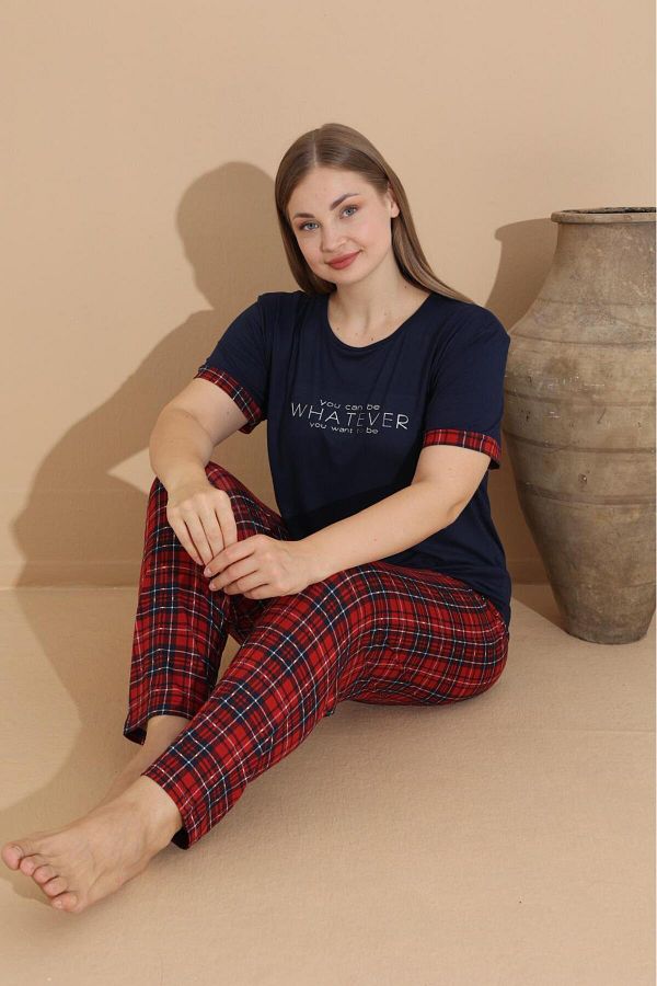 Temporium-Plus Size Curve Patterned Short Sleeve Milan Fabric Pajamas Set - 1st Quality Bamboo 1