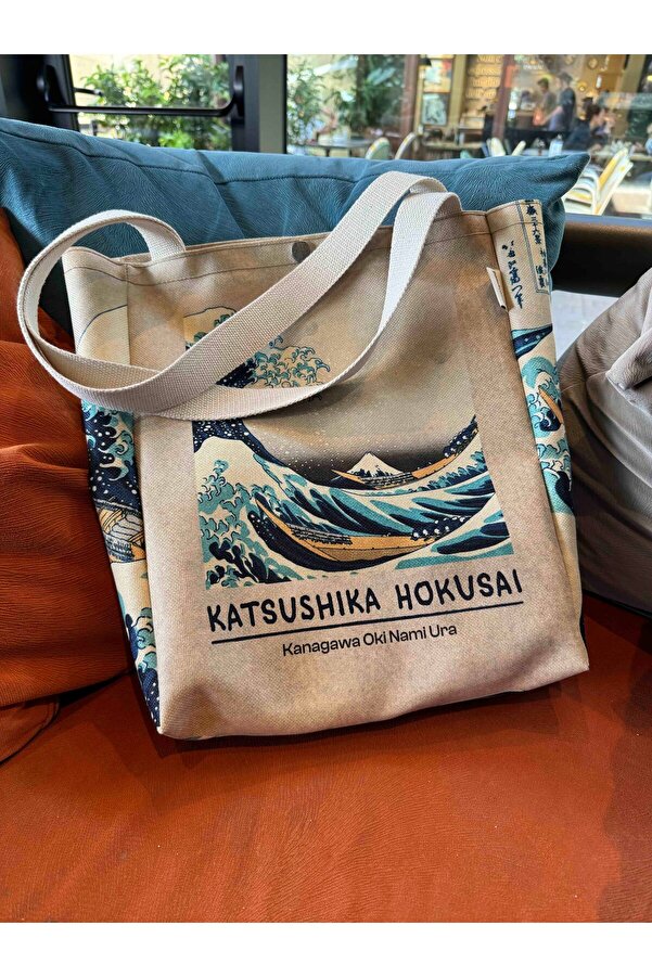 pamukcanta Katsushika Hokusai Side Canvas Tote Bag, Washable