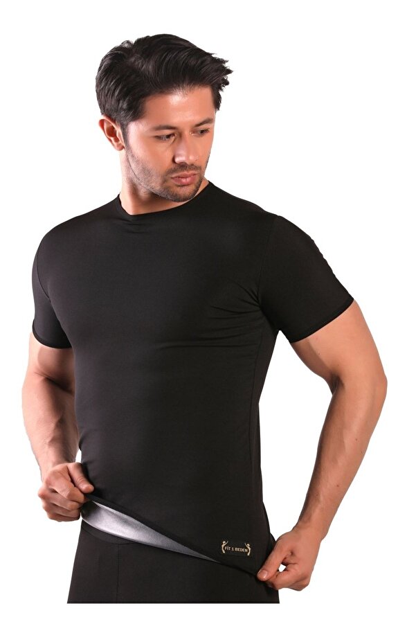 lovebox Men's Black Large Size Sauna Thermal Underwear T-shirt And
