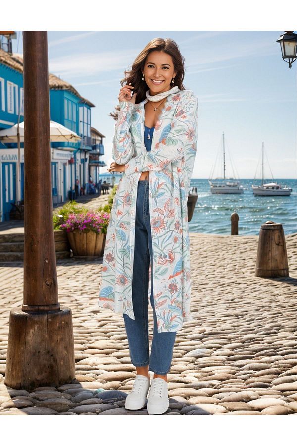 RESP RO Loose White Lightweight Cardigan Cotton Patterned Long Breathable Trendyol