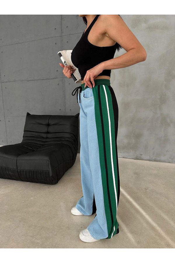Green side stripe jeans online