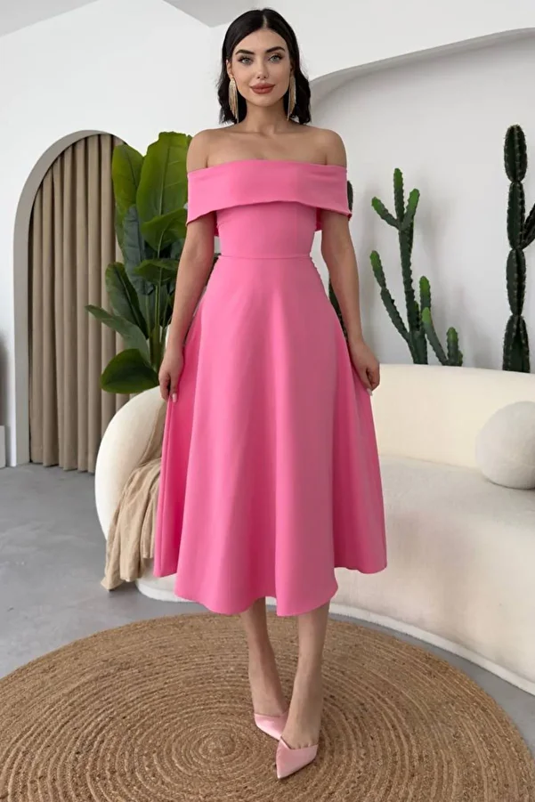 lovebox-Rosa Midi-Abendkleid von Atlas – Madonna-Kragen, Kleid 222 1