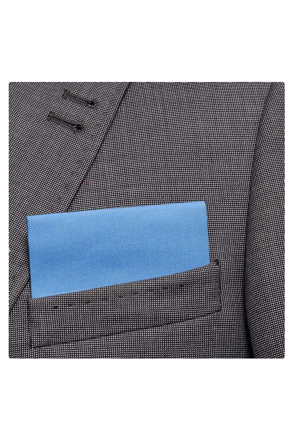 Exve Exclusive-Albastru uni simplu pliat gata de utilizare cu buzunar guler blazer batistă 1
