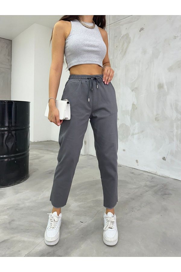 BİKELİFE-Hoch taillierte Damenhose aus Leinen-Baumwoll-Mischgewebe mit Taschen 1