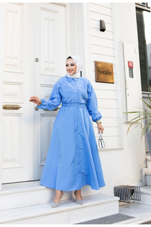 Bayanca Moda Hijab Shirt Dress Women Elastic Waist Double Pocket Trendyol
