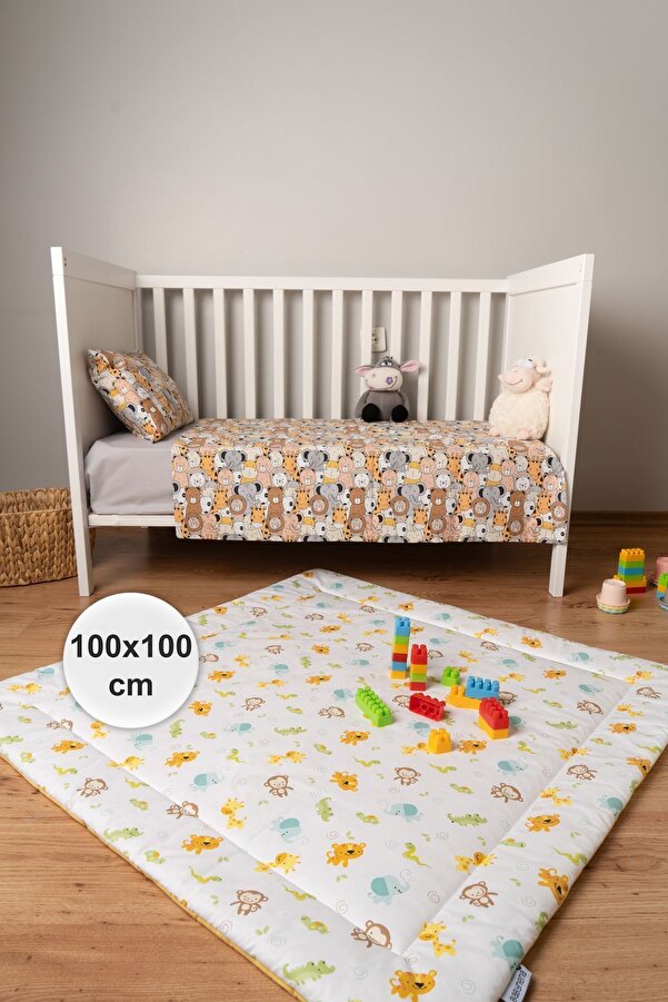 BABYNENA Animals Çift Taraflı Oyun Matı, Oyun Halısı, SARI, 100 x 100 cm