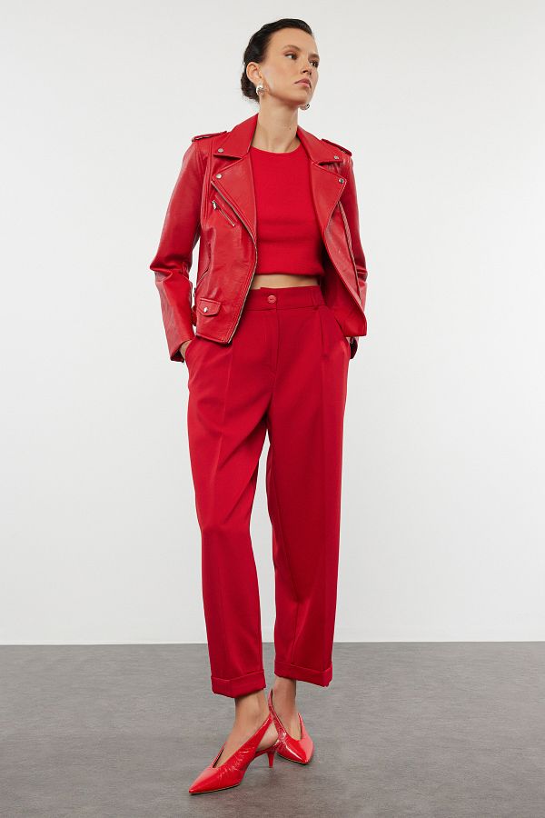 Trendyol Collection-Тъмночервени панталони от плат с балонна форма Twoaw25Pl00042 1