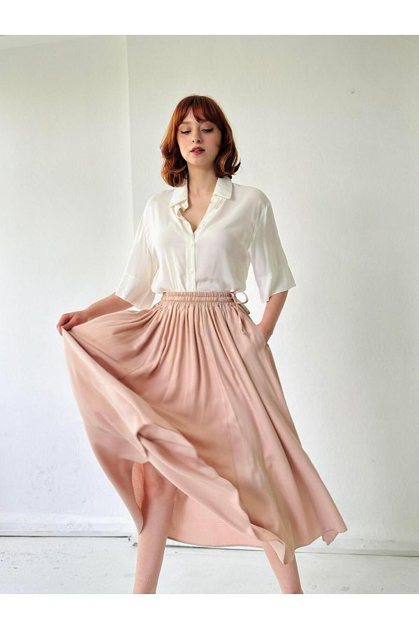 Retrobird Women s Midi Skirt Circle Flared Cream Color Trendyol