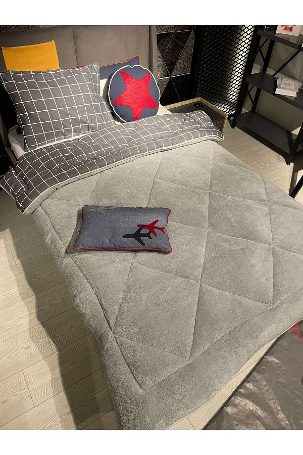 Violacasa-Double Sided Welsoft Quilt Single Anthracite Square 1