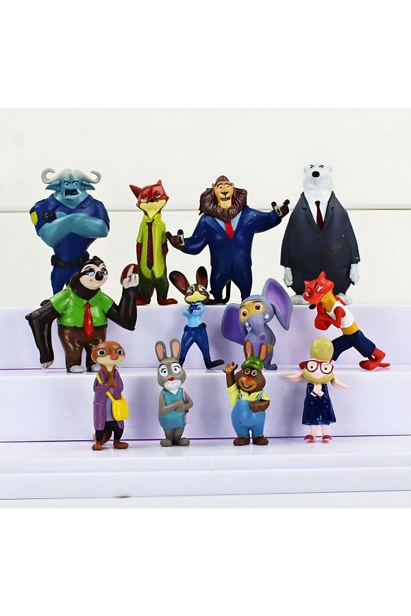DEK-Zootropolis 12-Piece Movie Character Figures Set - Nick Wild, Judy Hopps, Bellwether, Amir Bogo 1