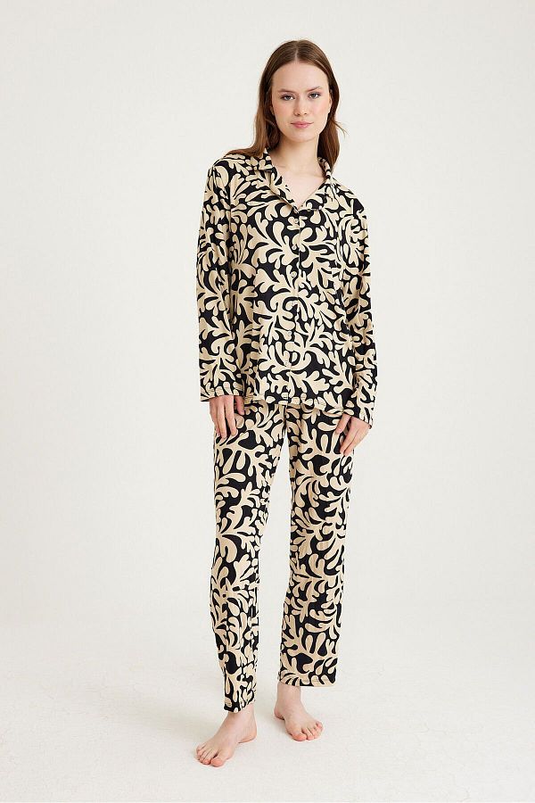 Dennis Denise-Patterned Soft Long Sleeve Pajama Set - Buttoned Masculine 1