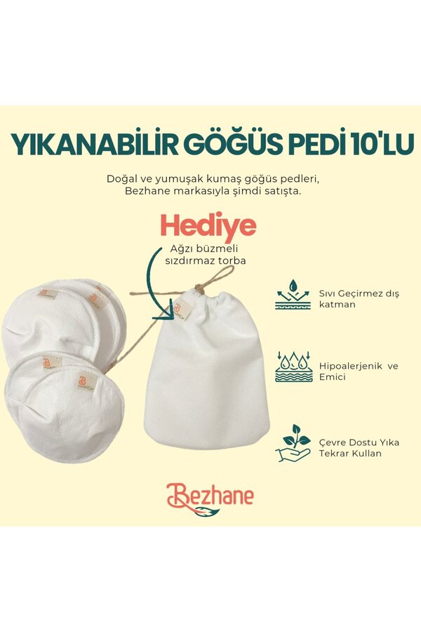 BEZHANE Yıkanabilir 10'lu Kumaş Göğüs Pedi