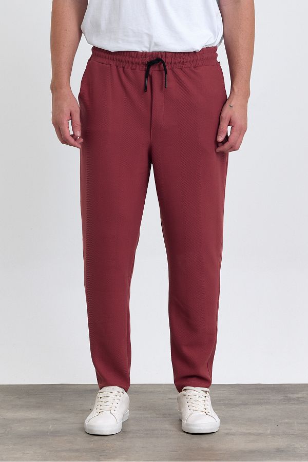COMBİNE MİCHAİL-Men's Jogger Pants - Lacos Pattern, Cotton, Elastic Waist and Drawstring, Claret Red 1