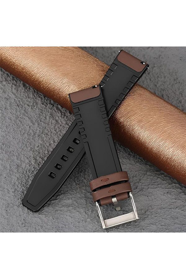 onlinekordon 46mm Brown Fossil Fs5156 Genuine Leather and Silicone Coated Watch Band Strap Trendyol