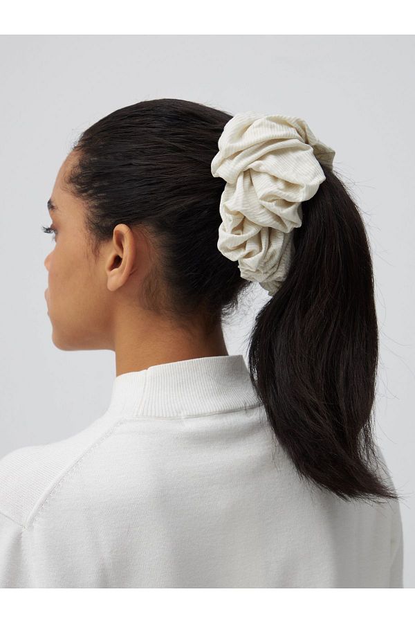 Femple Modest Ribbed Bamboo Hair Clip Off White Scrunchie Trendyol