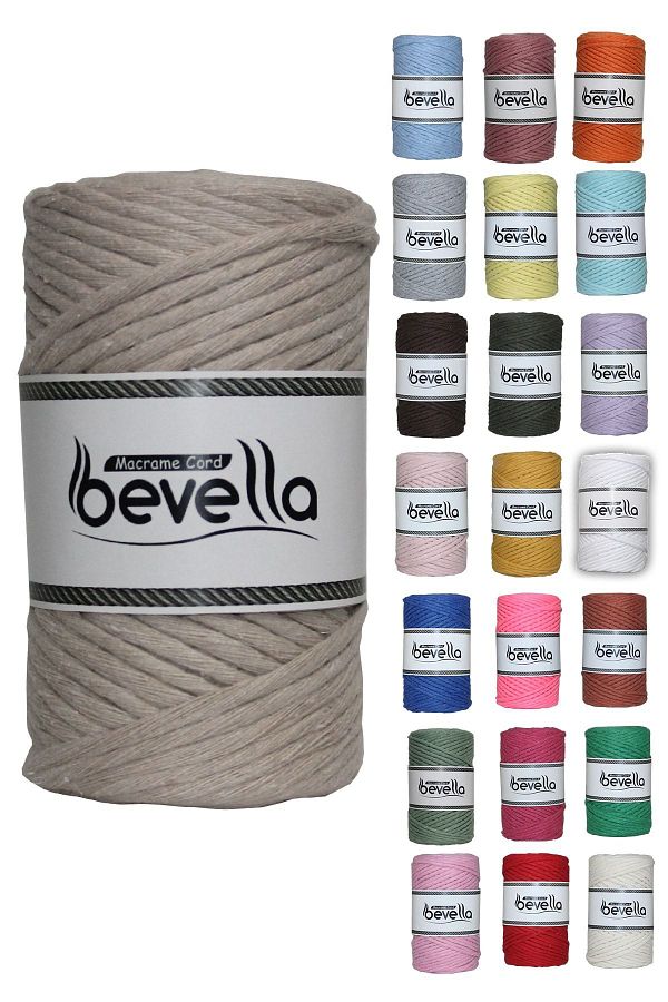 Bevella Macrame Cord-Taranan Macrame Thread 3mm Single Twist Scannable Cotton Macrame Thread Light Beige 1