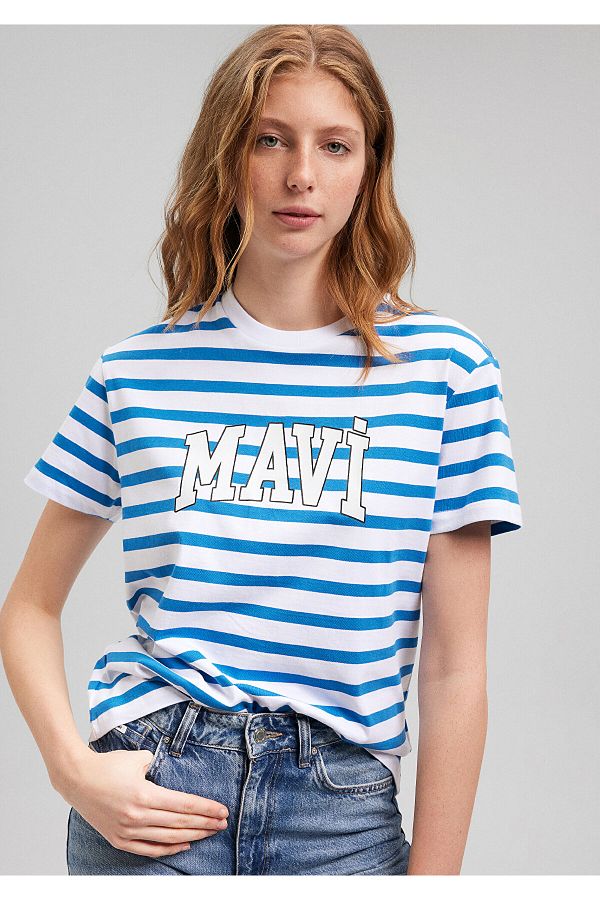 Mavi Logo Printed Striped T-Shirt Regular Fit / Normal Cut