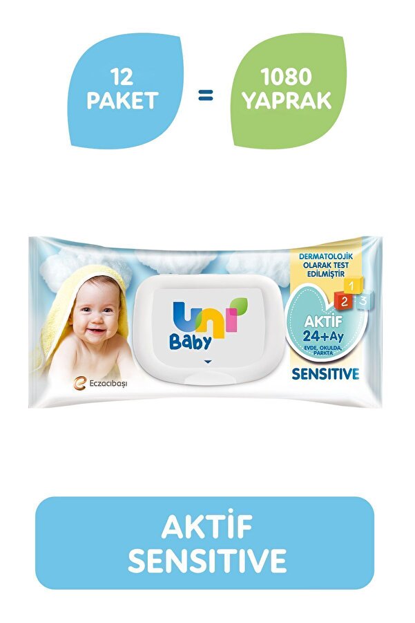 Uni Baby Aktif Sensitive Islak Mendil 90 Lı X 12 Adet