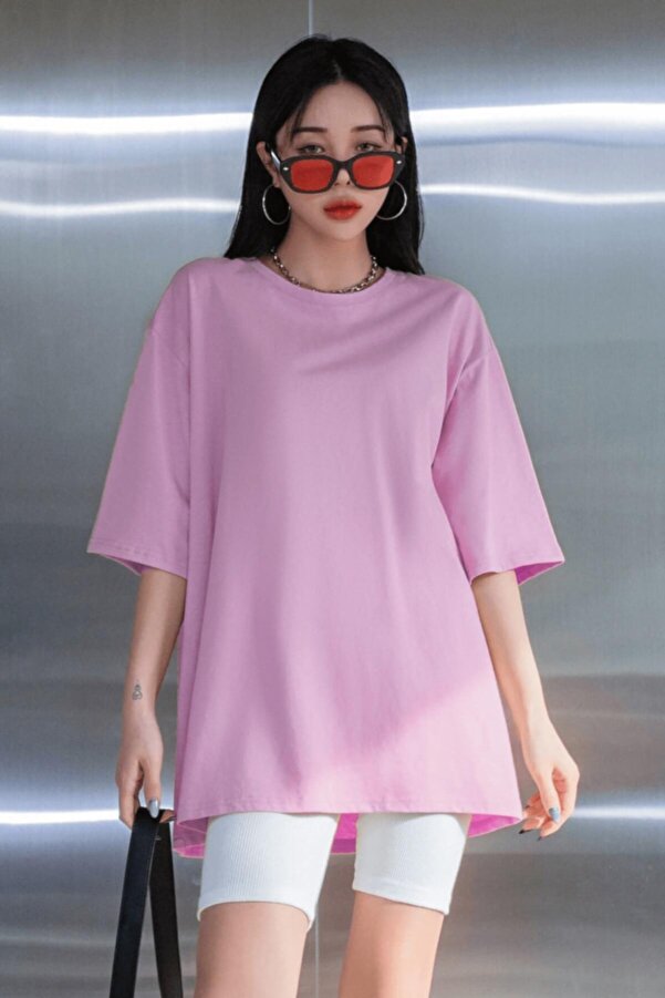 Teenage Millionaire Açık Pembe Basic Düz Baskısız Oversize Salas Boyfriend Kadın T-shirt