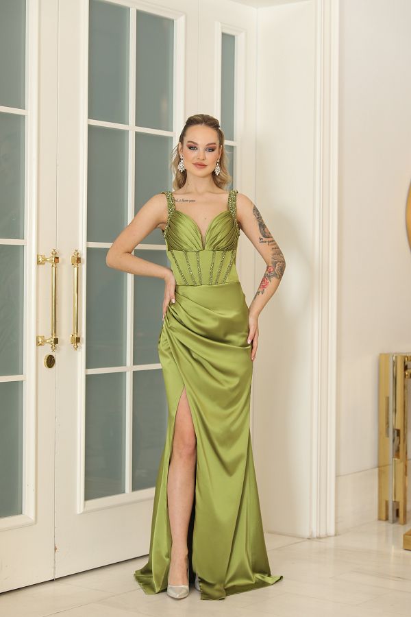 RUV TA Evening Prom Dress Green Maxi Trendyol