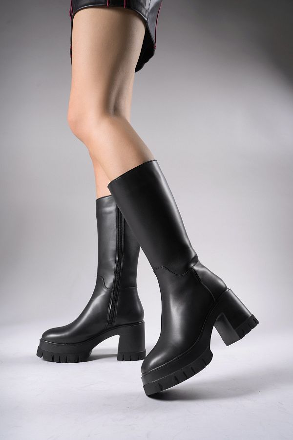 Riccon-Lvamel Damen-Stiefel unterhalb des Knies mit Absatz 0012501, schwarze Haut 1
