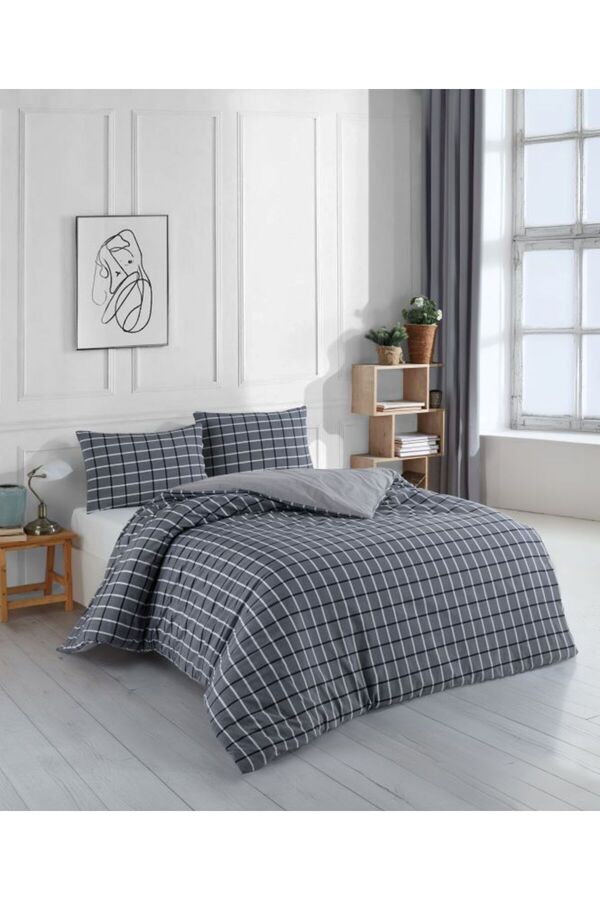 uykulife home collection UYKULİFE FÜME BEYAZ KARELİ TEK KİŞİLİK NEVRESİM SETİ