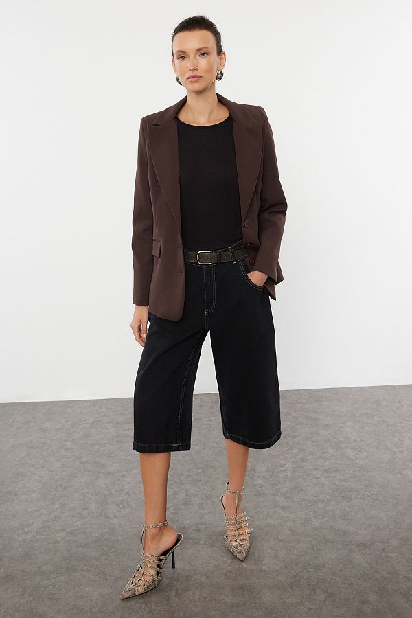 Trendyol Collection-Buttoned Dark Brown Blazer Jacket - Regular Lined, TWOAW22CE0168 1