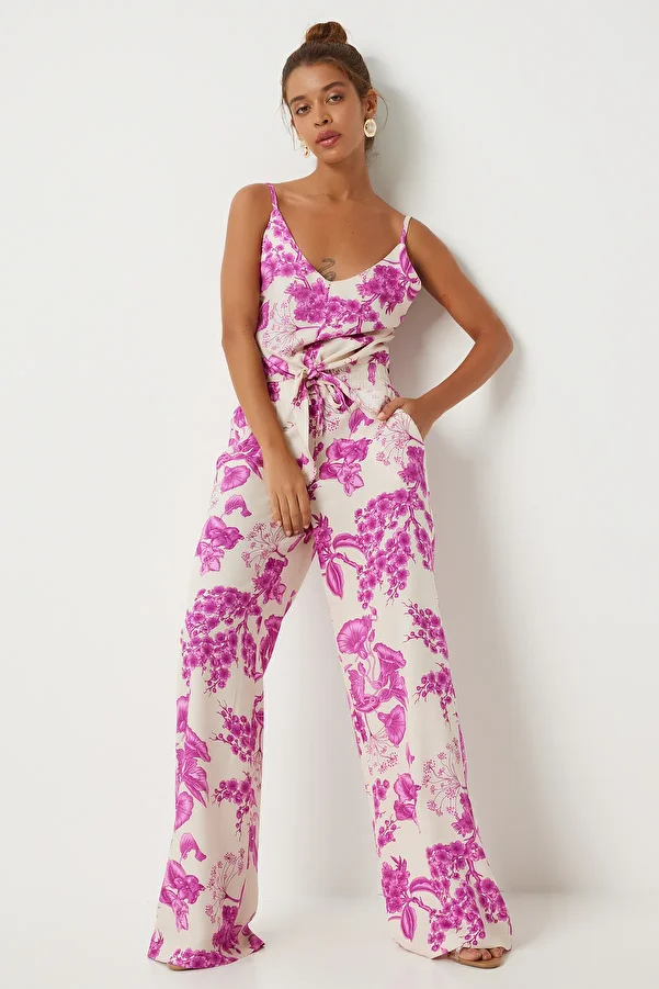 Happiness İstanbul-Set aus Bluse und Palazzo-Hose aus Viskose in Rosa-Ecru - FN03251 1