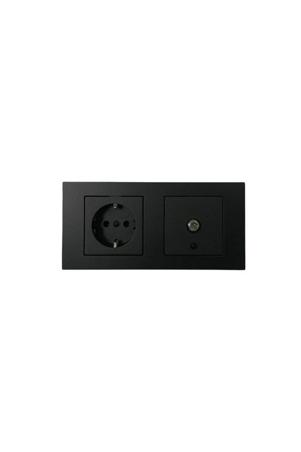 Gözde aydınlatma-Ovivo Grano Black Socket Socket TV Satellite Socket Set + Double Frame 1